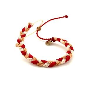Pura Vida Braided Cord Bracelet Red Cream Tan Adjustable Surf Jewelry Charm